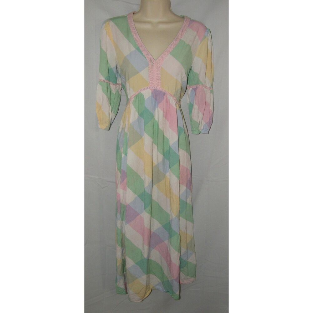 Plaid Pastel Colors Sz Small Church Office or Casual Midi Dress CROWN & IVY - Picture 4 of 7